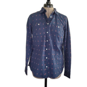 NWT St Johns Bay Women's Button-down Shirt Medium Navy Long Sleeve Embroidered